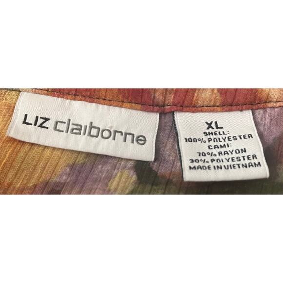 LIZ CLAIBORNE LONG SLV PULL-OVER V-NECK BLOUSE, WOMEN, XL, YELLOW ORANGE PURPLE - Picture 9 of 10